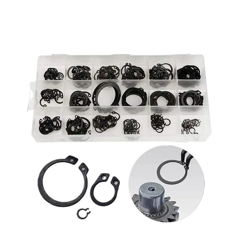 225Pcs Circlips Snap Ring Set With 18 Sizes 6 To 32mm External Retaining Rings Kit For Holes And Shafts in organized case