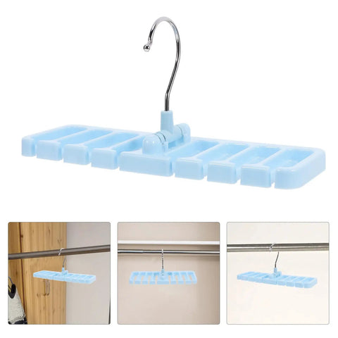 Sleek Belt And Tie Organizer Rack With Foldable Hooks Designed For Compact Closet Spaces Kick Your Wardrobe Into High Gear Keep Accessories Neatly Secured Easy Install Blue close-up view with chrome hook