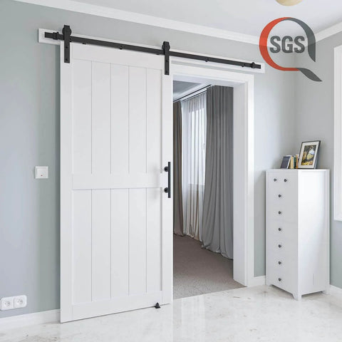 36-Inch By 84-Inch MDF Sliding Barn Door With 6.6-Foot Hardware Kit And Handle, Pre-Drilled Holes, Installed in Interior Space