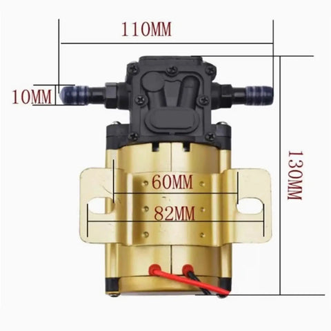 Professional Heavy Duty Gasoline Powered Water Transfer Pump with dimensions labeled, featuring a gold body and black motor.