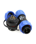 SP13 2 Pin Circular Aviation Cable Plug Connector Waterproof IP68 Chassis Panel Mount For Industrial Devices Power And Signal 13A Rating Easy One Quarter Bayonet Quick Coupling Durable Heavy Duty Marine Grade Build black and blue 2-pin connector