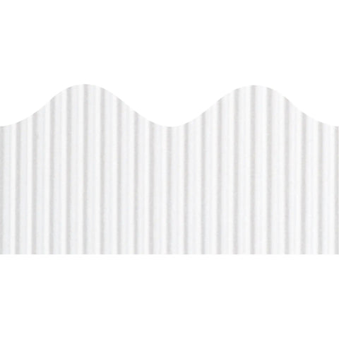 Decorative Bulletin Board Border Roll in White, Corrugated Scalloped Edge, 2.25 Inch Wide by 50 Feet Long, Fade-Resistant design