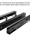 Kick Clutter To The Curb With Adjustable Countertop Extension Slide Rail System Hidden Lift Platform Push Pull Table Add On Heavy Duty Drawer Organizer Setup small hidden slide rails in black for minimalistic cabinet design.
