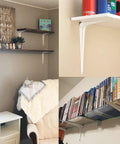 Rock Solid Heavy Duty White Shelf Brackets 10 Pack, Knockout L Brackets For Wood Planks, used for mounting shelves with books.