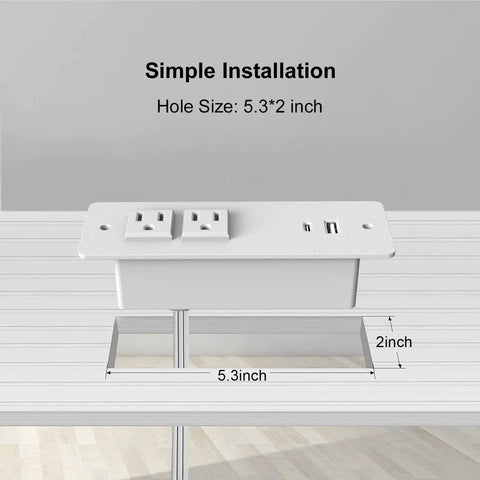 Flush Mount Power Strip With 20W PD USB C Fast Charging, Sleek Built In Desk Outlet For Cabinet Nightstand Counter, Tangle Free Super Slick Workspace Upgrade Keeps Your Desk Setup Clean And Chill