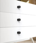 Matte Black Round Kitchen Cabinet Knobs And Drawer Knobs Set, 10 Pack installed on white dresser drawers