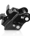 Universal Quick Change Mini Excavator Attachment Connector for small diggers, front view, black metal hitch mechanism.