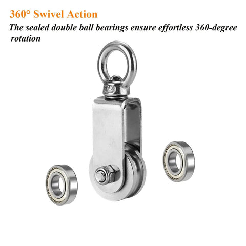 Heavy Duty Stainless Steel Snatch Pulley Block With 360 Degree Swivel Wheel and bearings