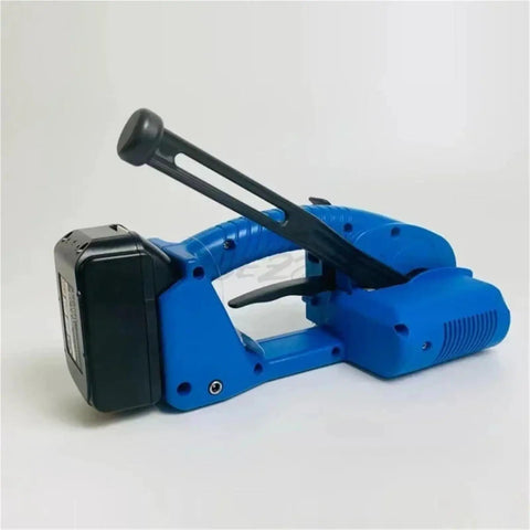 Semi Automatic Portable Strapping Machine, Brushless Motor Plastic Hot Melt Bundling Tensioner, PP PET Belt Tightener side view
