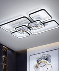Modern Rectangular Ceiling Fan Lamp With 7 Blades Semi Flush LED Light With Remote Control For Living Room 27.5 Inches Black White overhead view