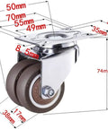 Heavy Duty Twin Rubber Casters 2 Inch with dimensions, designed for smooth movement on various surfaces.
