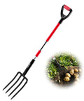 Heavy Duty Garden Fork With Fiberglass Handle 4 Tine Spading Fork 45 Inch Digging Fork With Y Grip For Hay Potatoes Composting Transplanting And Aeration Forged Steel Built To Last illustration on soil with potatoes
