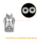 Stainless Steel Heavy Duty Wire Rope Pulley Block for Sliding Gates With V Groove Wheel, Double Bearing Plate Caster, detail view