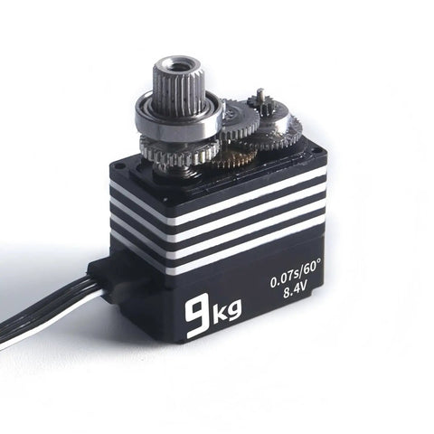 Tough As Nails 9KG Micro Digital Servo Motor With All Metal Gears And Hollow Coreless Mechanics For RC Cars Planes And Helicopters Delivering High Precision And Sick Torque Black, close-up view showcasing metal gears.