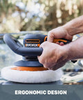 20V Cordless 10-Inch Polisher And Buffer For Auto Detailing With 3000 RPM Orbital Action in use by person