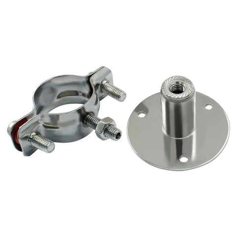 Two Pack Stainless Steel Pipe Mount Brackets For Ceiling Or Wall Fits 1.5 Inch Outer Diameter Pipes Adjustable Height From 30 To 50 mm Heavy Duty 304 Grade Clamp With Screws Easy Install Pipe Support System, showing bracket and clamp details.