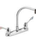 Commercial Chrome Two Handle Kitchen Faucet With Vandal Resistant Screws Three Hole Mount All Metal Construction Twin Wrist Blade Handles