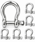 Rock Solid 3/8 Inch 304 Stainless Steel D Ring Tow Shackles showing various angles of heavy-duty marine clevis hooks