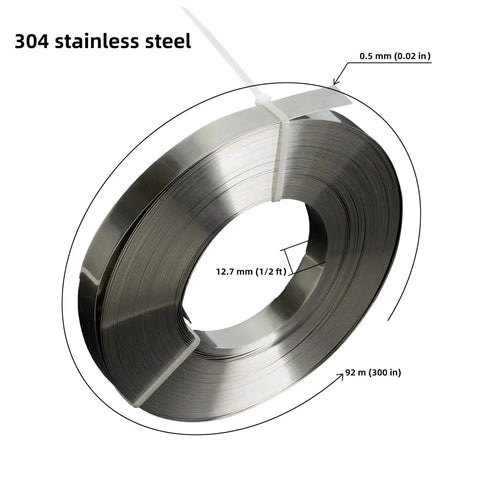304 Stainless Steel Strapping Coil Band 300 Feet Long Half Inch Wide Two Hundredths Inch Thick Heavy Duty Fastening