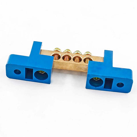 Brass Terminal Bus Bar 4 Position Blue Set Of 5 With Polycarbonate Shell High Strength And Wear Resistant For Distribution Box Use M4 Screw Size Compact 71 By 15 By 21 Mm blue brass terminal bus bar with 4 screw positions