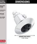 2 Spray H2Okinetic Shower Head In Chrome Delivers 3x Coverage With PowerDrench Spray, shown with dimensions highlighted