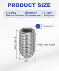 M5x8mm Ball Point Set Screws 10 Pcs 304 Stainless Steel Hex Socket Spring Ball Point Grub Screws product size details