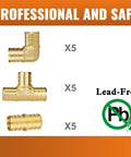 Three Quarter Inch PEX Fittings Set With Five Elbows, Five Tees, And Five Couplings In Lead Free Brass, NSF Certified For Potable Water Systems, 15 Pack