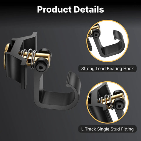 2 Pack L Track Hooks With Single Stud Fitting Spring Loaded Adjustable Gear Hook 100 Lbs Max Load Heavy Duty Tie Down Accessories