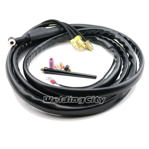Pro Grade 250 Amp Water Cooled WP-20 25R TIG Torch Package with 25 Ft power and hoses, showing cables and connectors