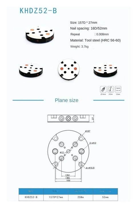 Self Centering Vise With Quick Point 52 for Milling Machines dimensions and specifications in tool steel material