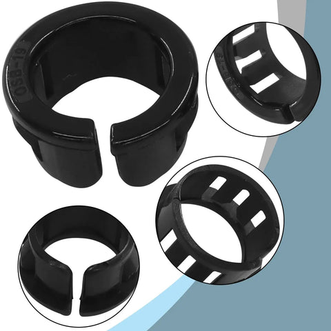 60 Pack Three Quarter Inch Opened Snap Bushings For Cable Grommets OSB 19 Nylon Black Durable Shield Against Cable Abrasion In Demanding Environments And Easy Cable Management, black nylon open bushing