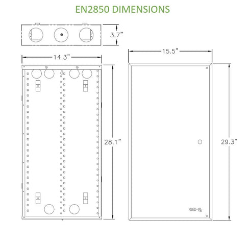 Dimensions diagram of 28 Inch Structured Media Enclosure With Hinged Locking Door 20 Gauge Steel Flush Or Surface Mount For Clean Wall Install.