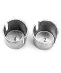 Two metal caps from Battery Post Shim Caps Four Pack For Positive Or Negative Posts Easy Replacement To Fill Worn Terminals Increases Connector