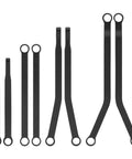 Beefed Up Aluminum Suspension And Steering Links Set For 1/30 RC Crawlers SCX30 Upgrade Kit displayed with chassis links and tie rod