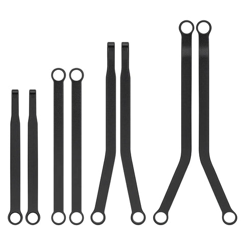 Beefed Up Aluminum Suspension And Steering Links Set For 1/30 RC Crawlers SCX30 Upgrade Kit displayed with chassis links and tie rod