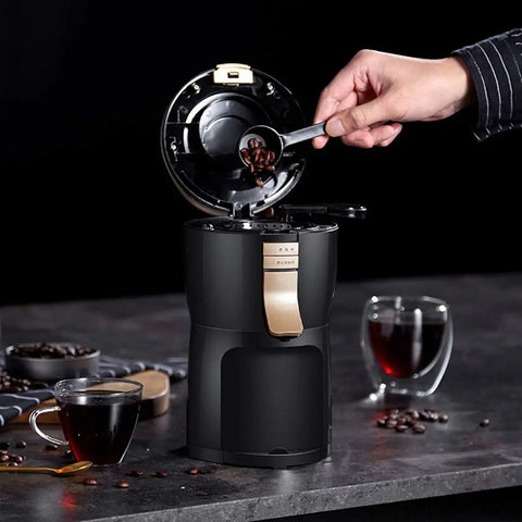 Premium Automatic Bean To Cup Coffee Maker With 24 Hour Timer being filled with coffee beans on kitchen counter.