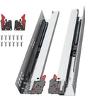 Soft Close Undermount Drawer Slides 16 Inch Bottom Mount No-Fuss Full Extension Heavy Duty Stainless Steel 100 Lb Capacity 1 Pair for Vanity Cabinets and Home Office Desks Quiet Smooth Glide, pair with screws