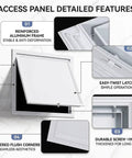 Solid Galvanized Steel Crawl Space Access Panel With No Fuss Thumb Screw For Quick Pvc And Wiring Drywall Hatch Covers detailed features.