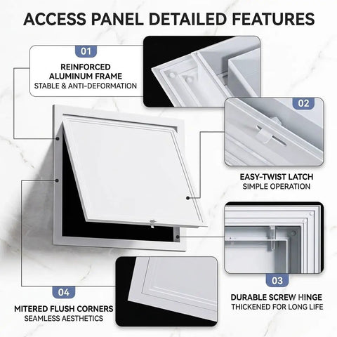 Solid Galvanized Steel Crawl Space Access Panel With No Fuss Thumb Screw For Quick Pvc And Wiring Drywall Hatch Covers detailed features.