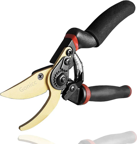 8.5 Inch Rotating Bypass Pruning Shears With Titanium Coated SK5 Blade, Heavy Duty Garden Pruners, Soft Cushion Grip Handle.