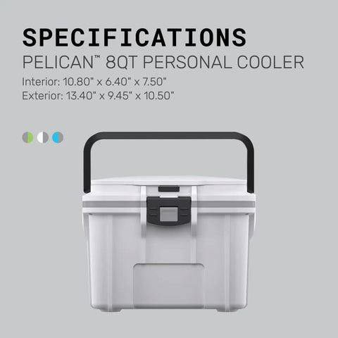Front view of 8 Quart Personal Lunch Box Cooler That Keeps Drinks Ice Cold All Day With Removable Ice Pack, specifications shown