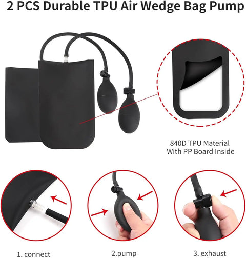 Stainless Steel Repair Tools Kit For Quick Fixes, black TPU air wedge bag pump with bulb for easy auto repairs