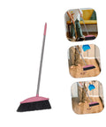 Heavy Duty Pink Broom With Extended Handle Sweeps Indoors And Outdoors Straight Up Tough On Grime Durable Steel Bristles for easy cleaning.
