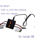 4 Pack 3.7V 250mAh LiPo Battery Set With MX2.0 Plug And 4 Port USB Charge Board shown with charging lights on