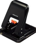 Heavy Duty Two Hole Punch With Rock Solid 37 Sheet Capacity And Adjustable Paper Guides For Crisp A4 Binding No Jamming Daily Grind Steel Mechanism Compact Black Office Desk Essential close-up view showing sturdy build and adjustable guides.