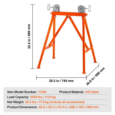 Heavy Hitter Pipe Stand With Roller Head Handles Two To Thirty Six Inch Tubing Tough As Nails Up To 2500 Pounds Beefy Forty Five Steel Build Rock Solid Triangular Base For Welding And Metal Repair Tasks