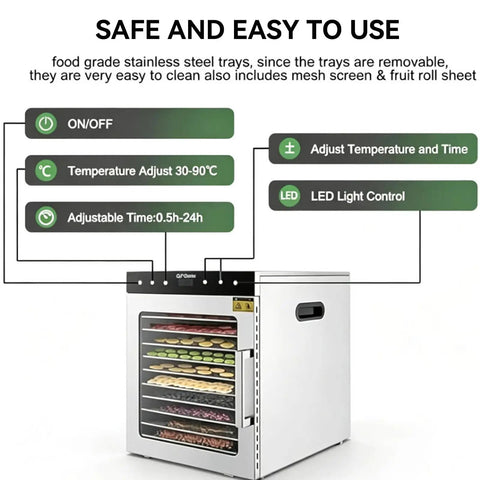 Premium Heavy Duty Freeze Dryer Machine With Twelve Stainless Steel Trays features removable trays and adjustable temperature settings.