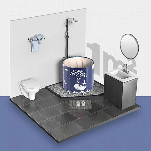 Portable Folding Bathtub For Adults, Japanese Style Soaking Spa With Thermal Foam in small bathroom setup, Whale Blue