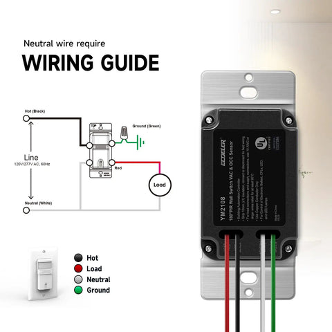 4 Pack In Wall PIR Motion Sensor Light Switch For Hands Free Lighting wiring guide with neutral wire requirement illustration