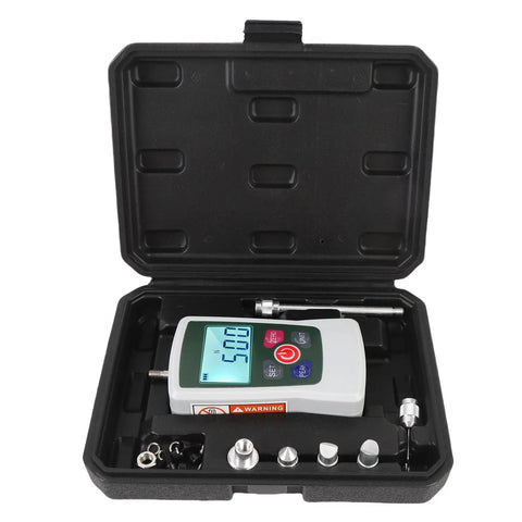 50N Digital Force Meter With Backlit Screen For Quick Push And Pull Tests Auto Shutdown Buzzer Alert Four Units Conversion Portable Handheld Gauge For Lab And Workshop Quality Checks Dope Accurate Readouts in black carrying case